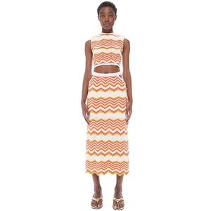 NWT MOTHER Denim Cut-It—Out Knit Midi Skirt in At The Cabana
